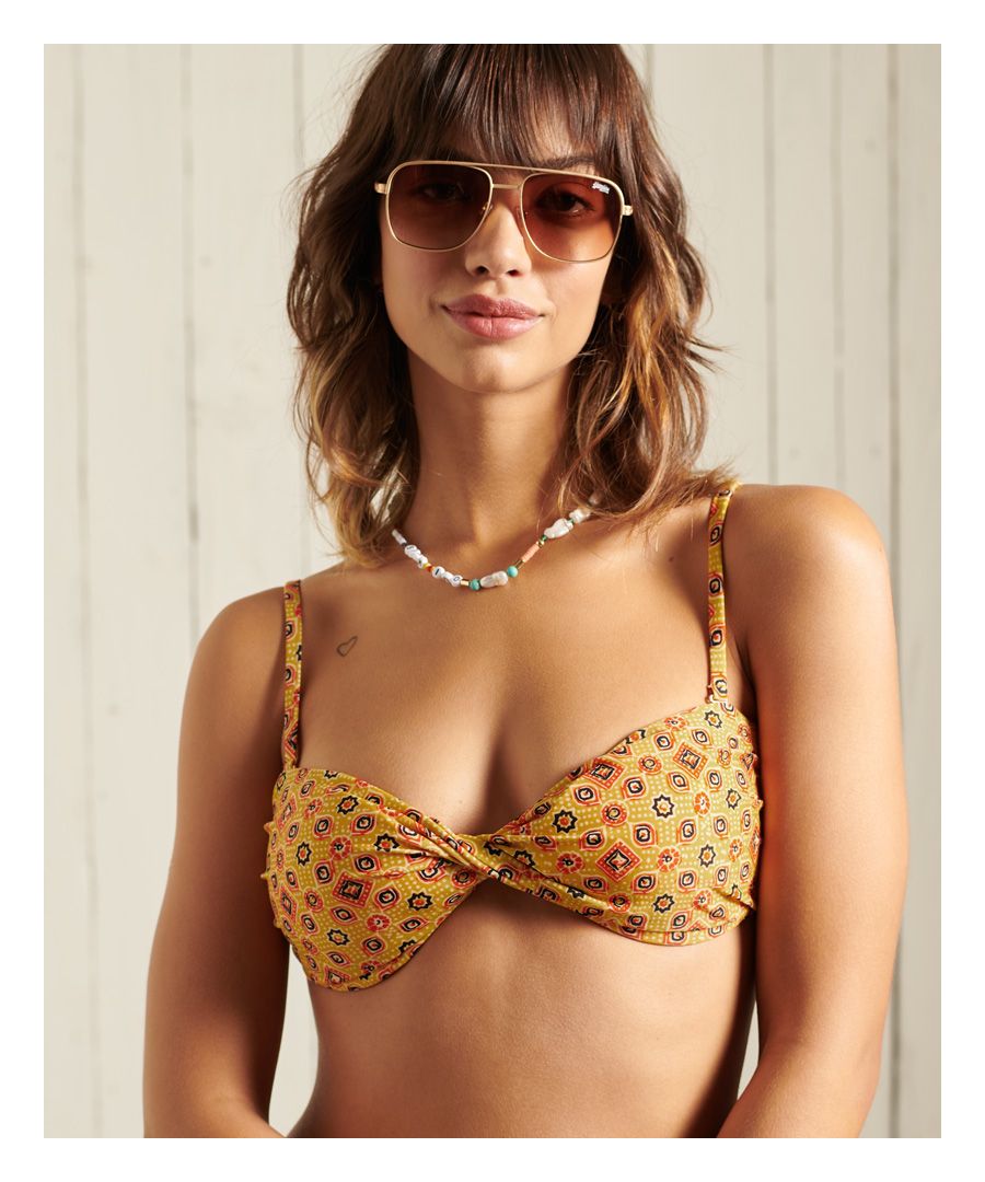 Superdry Womens Boho Twist Bandeau Bikini Top - Yellow Polyamide - Size 14 UK