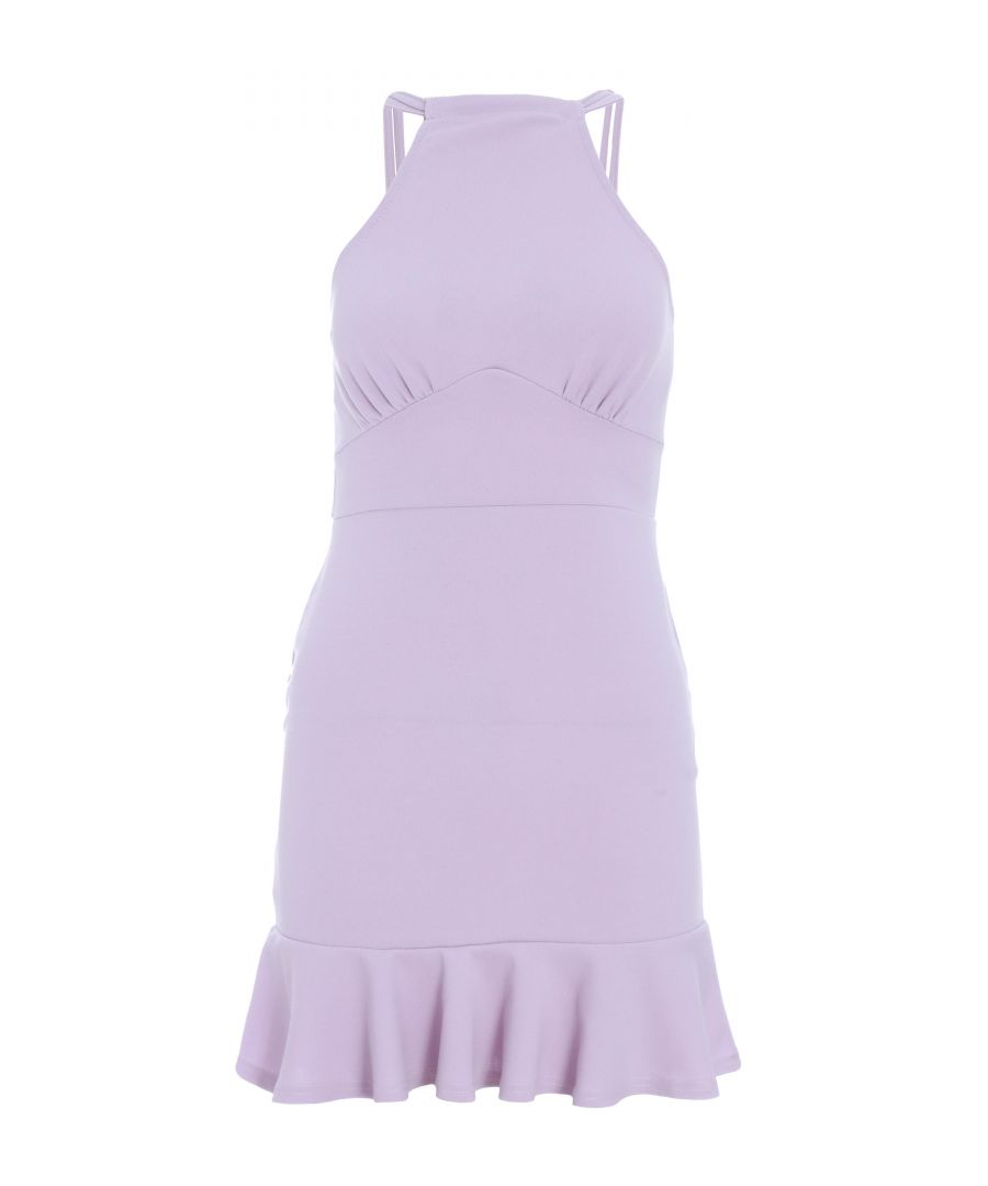 Quiz Womens Petite Lilac Bodycon Frill Hem Mini Dress - Size 6 UK