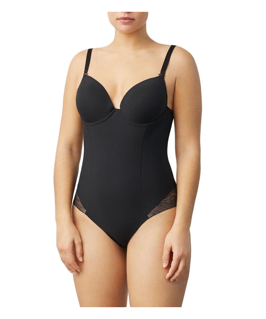 Shapewear that comes with comfort. This shaping body has control panels in strategic places to give your figure definition. With high, low and medium control along the waist and back, this bodysuit is perfect for your party-wear needs. Elasticated fabric features laser cutting on the bottom, giving the thong a non VPL style. Adjustable and detachable straps, this is perfect for any outfit.