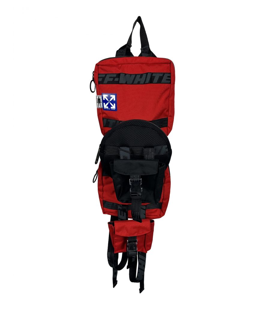 combinable backpack, can be customized, black and red color, logo on the front. Made in Italy