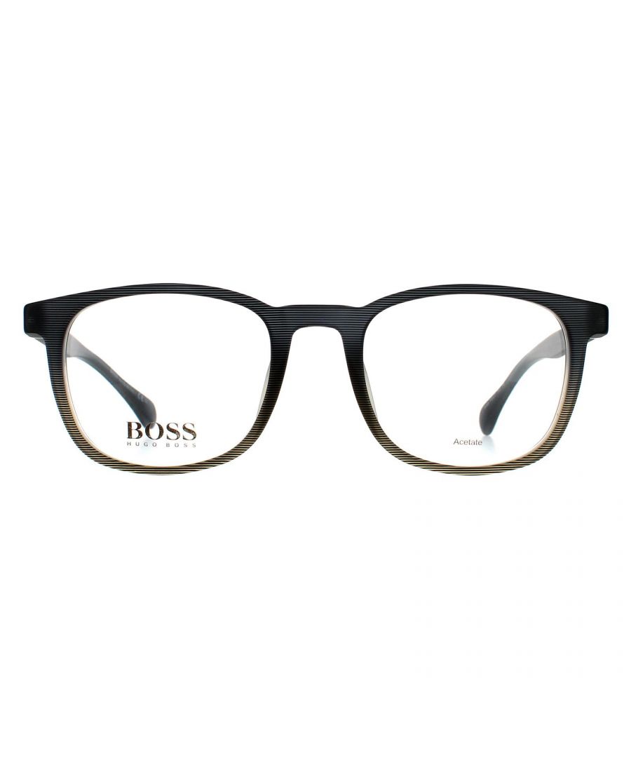 Hugo Boss Square Mens Matte Grey Brown Pattern 90031100 Hugo Boss are a contemporary square design made from lightweight plastic with distinctive corner flicks and Hugo Boss branding.