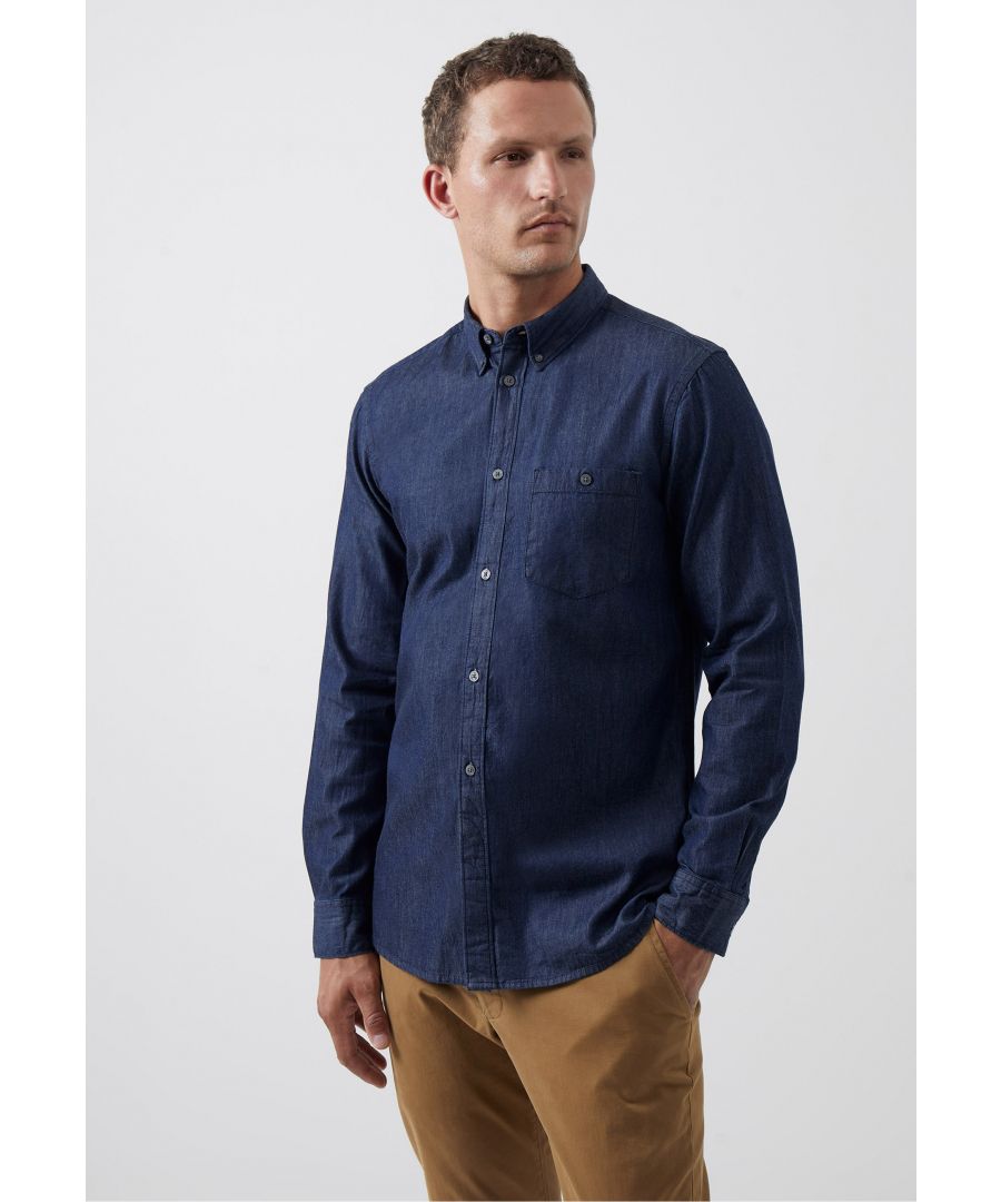 Chambray denim casual overhemd met lange mouwen
