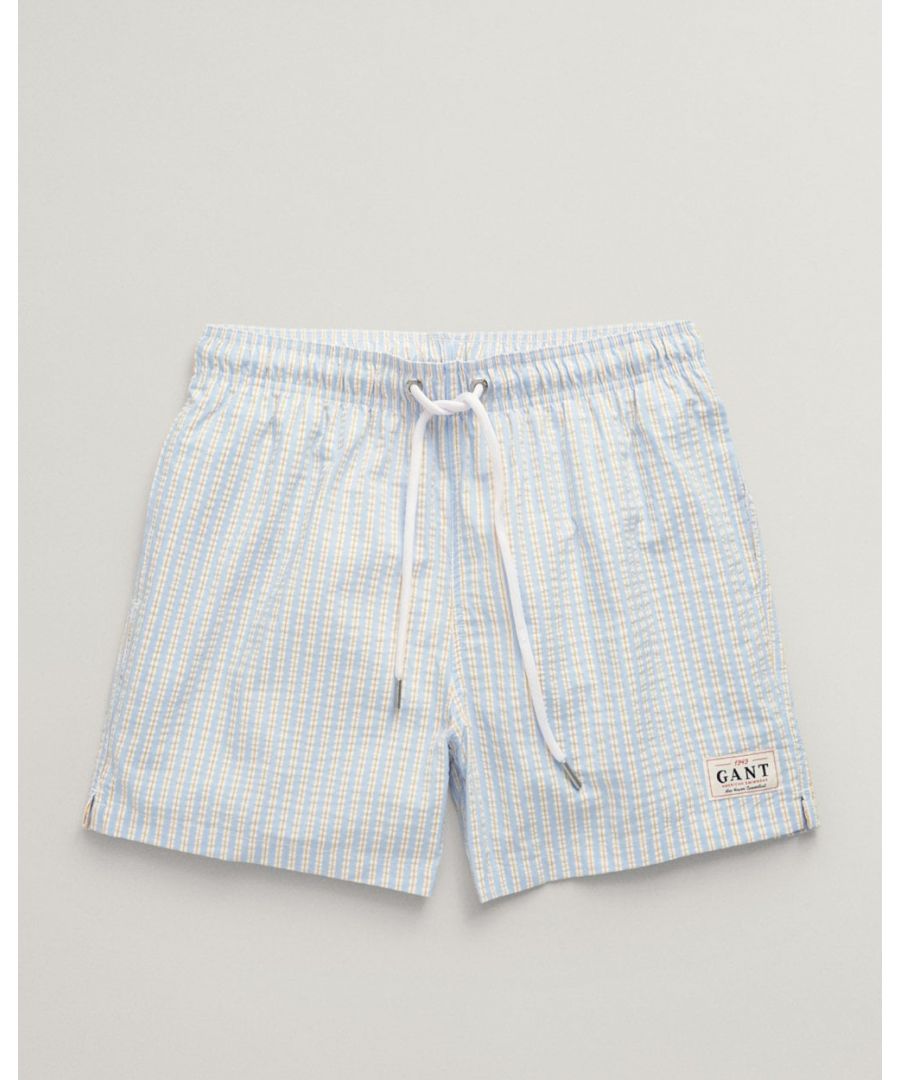 Gant Mens Regular Fit Seersucker Swim Shorts - Light Blue - Size X-Large