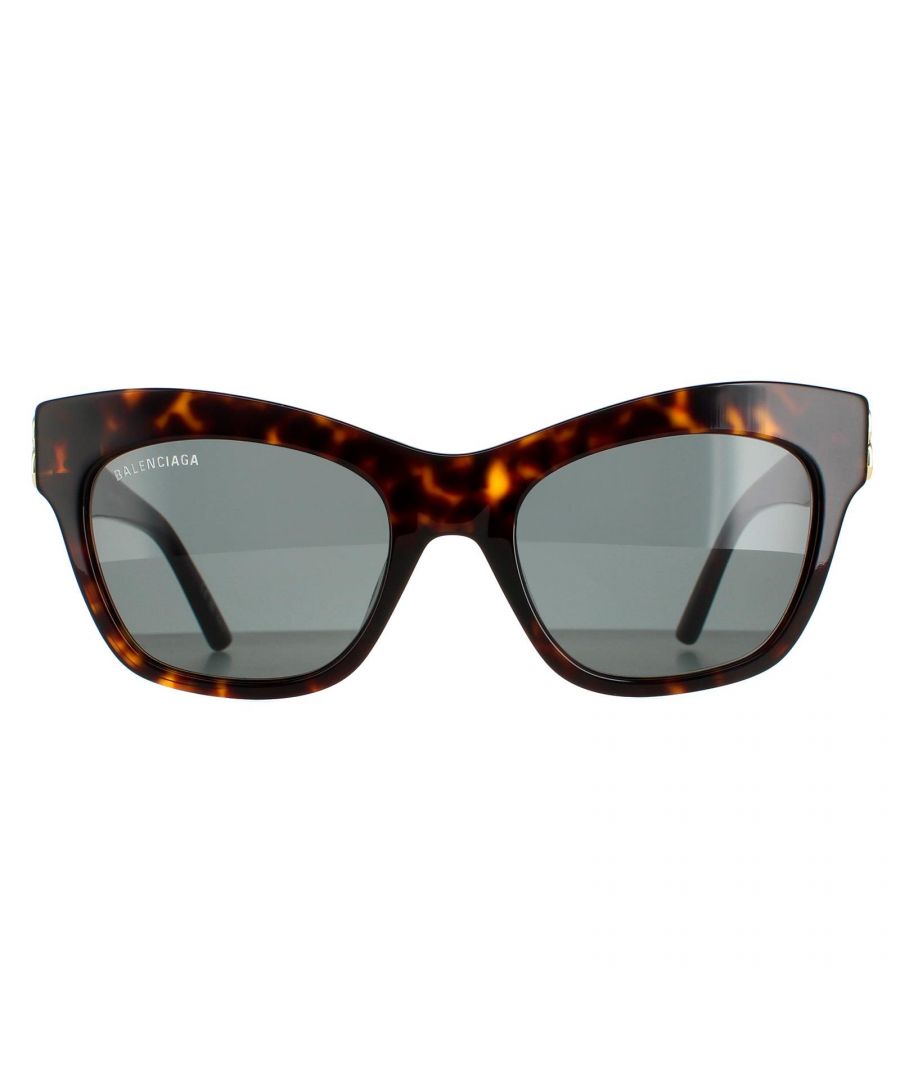 Balenciaga Cat Eye Womens Dark Havana and Gold Green Grey BB0132S - Brown - One Size