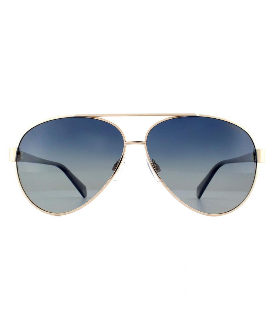 Polaroid zonnebrillen PLD 4061/s 3YG Z7 Light Gold Blue Gradient Polarisated zijn een stijlvol modern vliegerontwerp voor vrouwen met de klassieke pilootstijllenzen gekoppeld aan taps toelopende plastic tempels voor een comfortabele en hoogwaardige afwerking. De gepolariseerde lenzen van Polaroid zullen bijna alle schittering elimineren, zelfs op deze moderne trendy gradiëntlenzen.