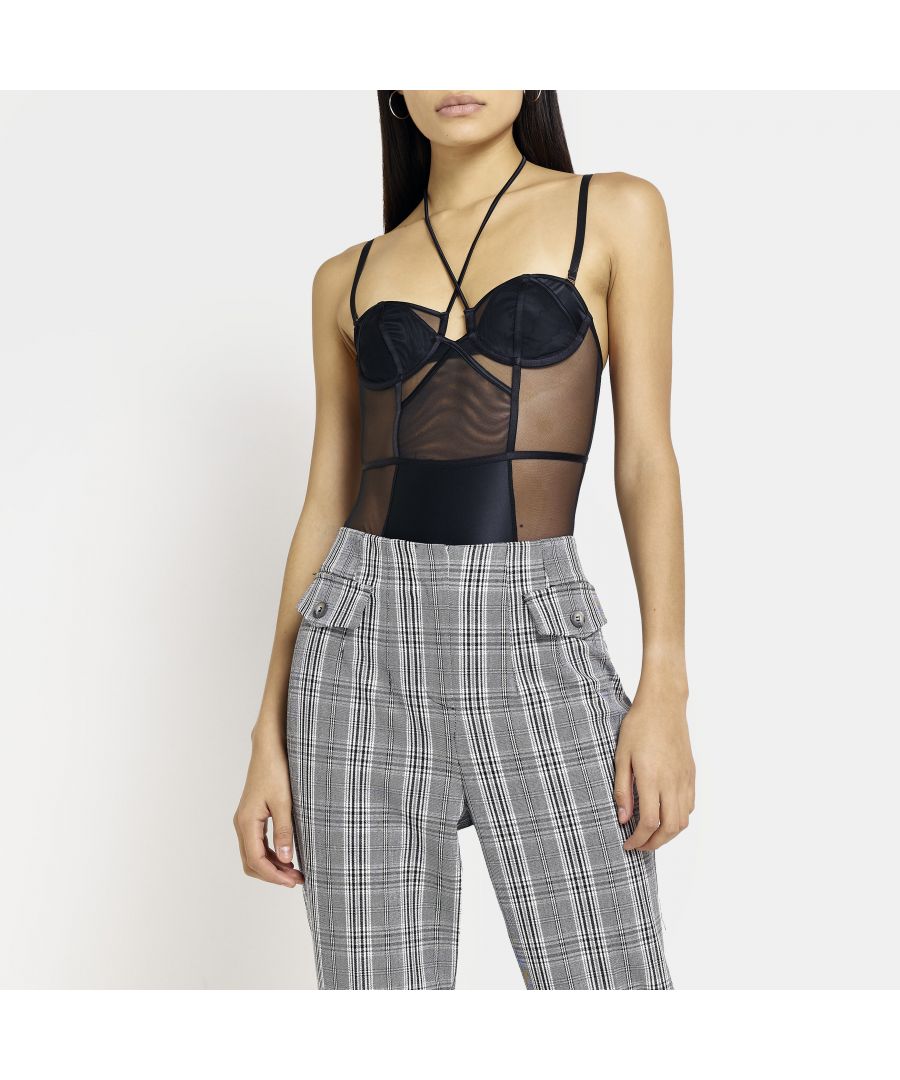 > Brand: River Island> Department: Women> Colour: Black> Type: Not specified> Material Composition: 92% Polyester 8% Elastane> Material: Polyester> Size Type: Regular> Sleeve Length: Sleeveless> Occasion: Casual> Pattern: No Pattern> Season: AW22