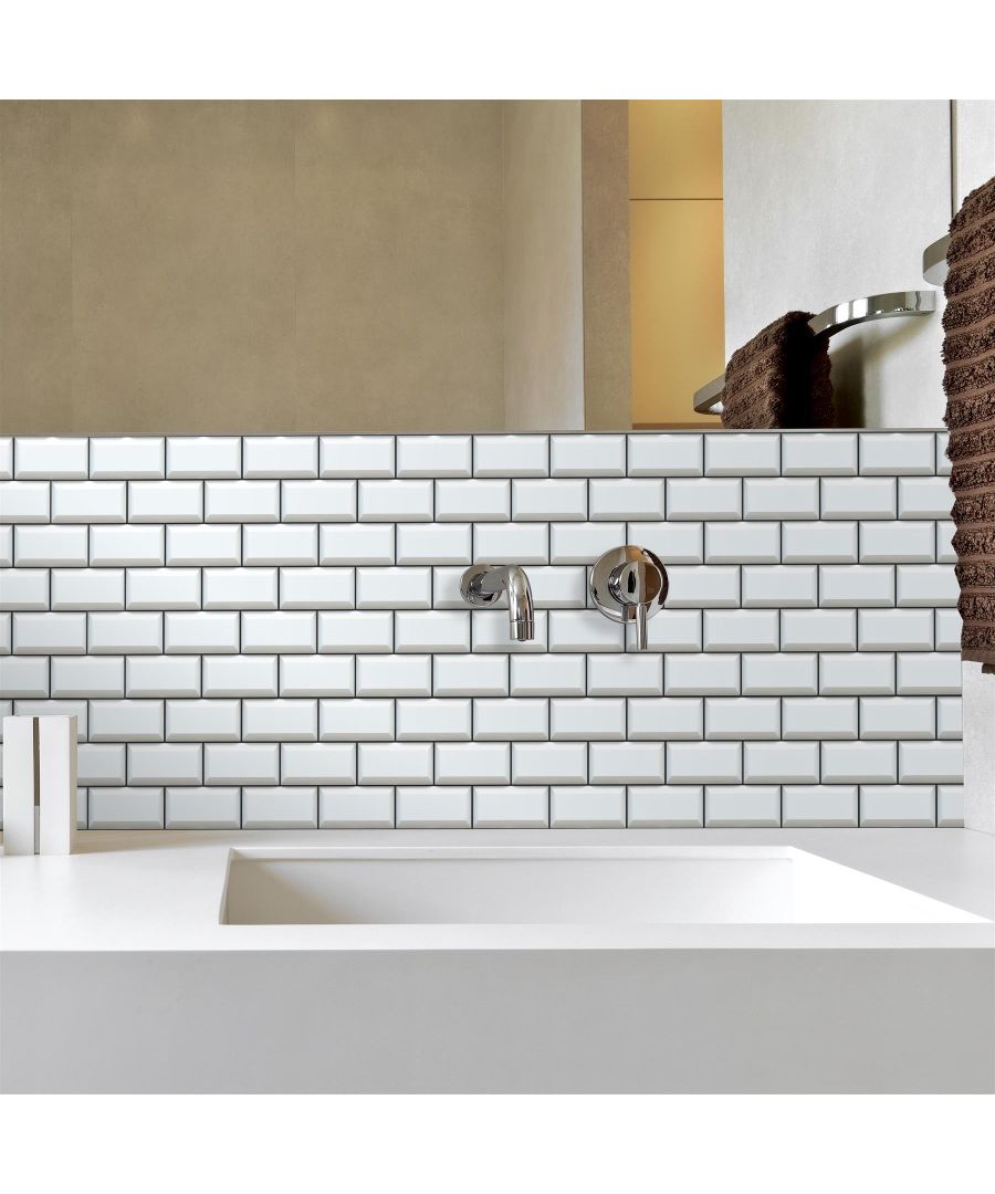 Image for Brilliant White Subway Brick Tile 11.2 x 5.5 inches / 28.5 x 14 cm 12 pieces tile Stickers, adhesive tiles, self-adhesive wallpaper, wallpaper living room, tile sheet