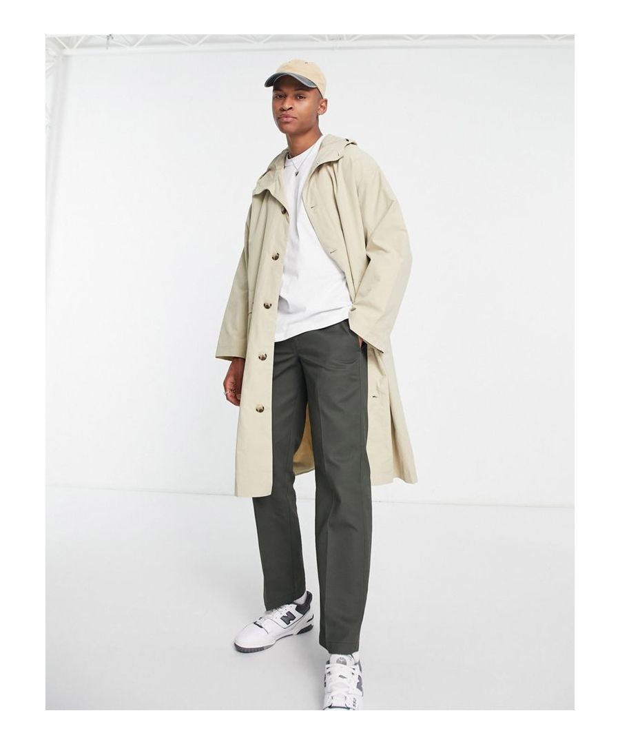 Coat by ASOS DESIGN Mid-season layering Fixed hood Button placket Side pockets Relaxed fit Sold by Asos
