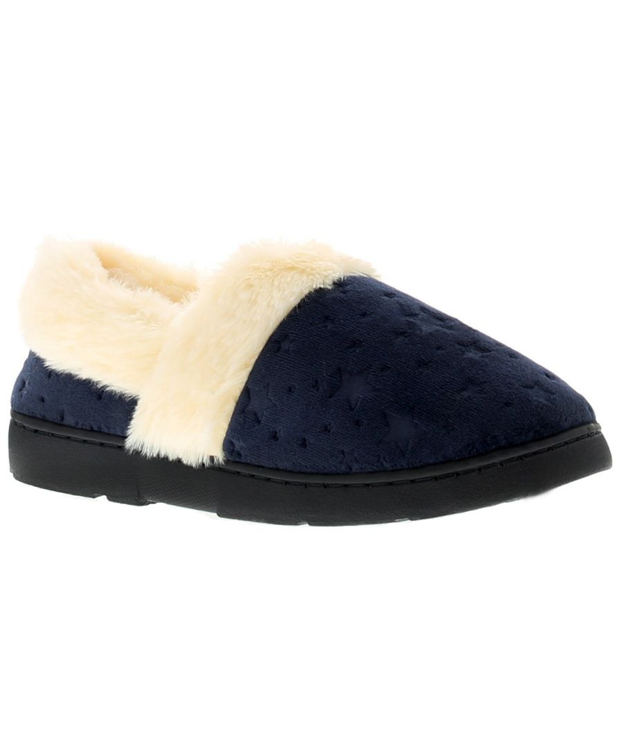 Strollers Womens Full Slippers Faux Fur Lining Galaxy Slip On blue Textile - Size UK 7