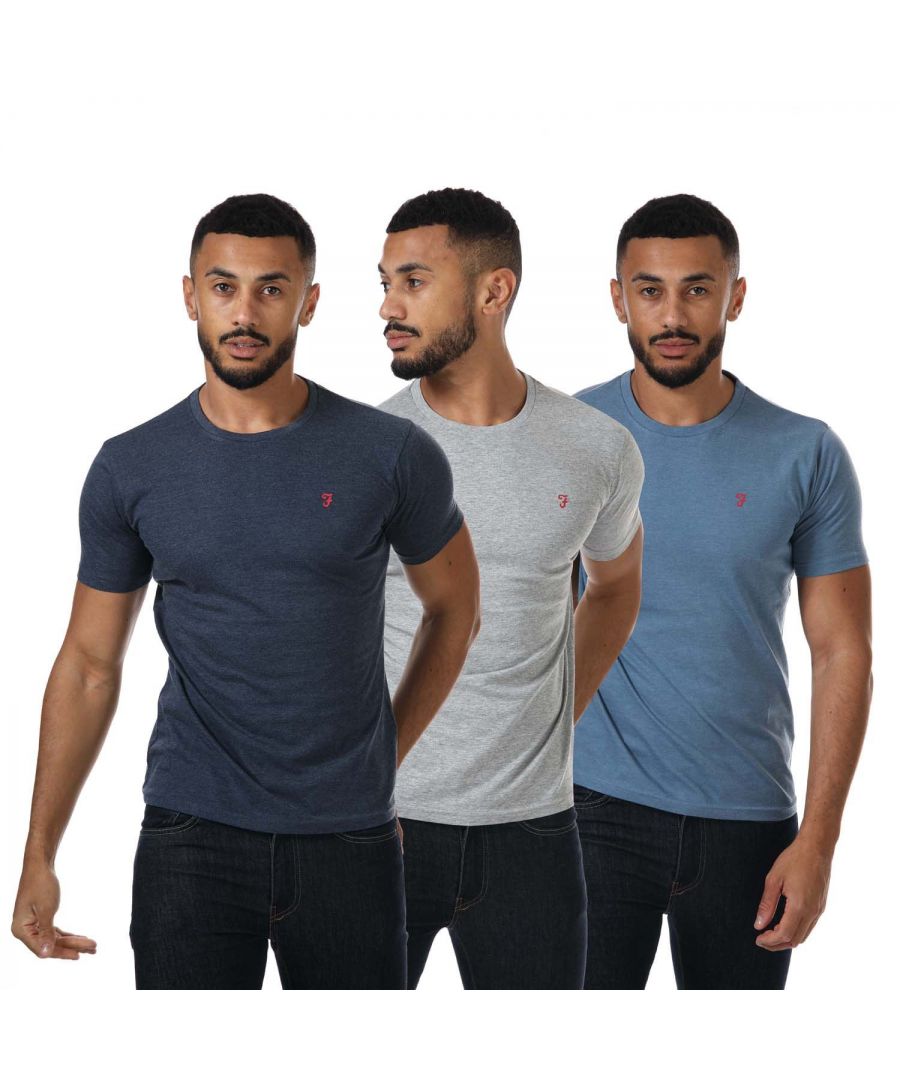 Farah Falo T-shirts voor heren, set van 3, marineblauw-grijs