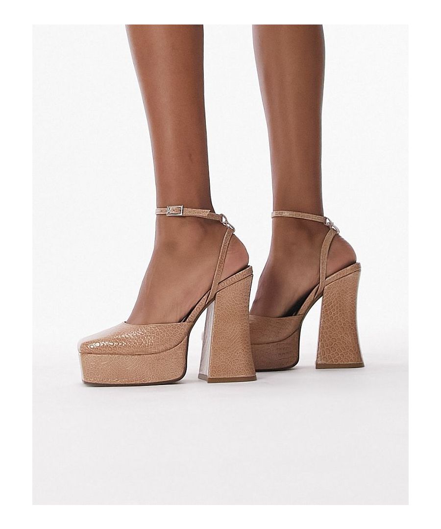 Shoes by Topshop Welcome to the next phase of Topshop Adjustable ankle strap Square toe Platform sole High block heel  Sold By: Asos