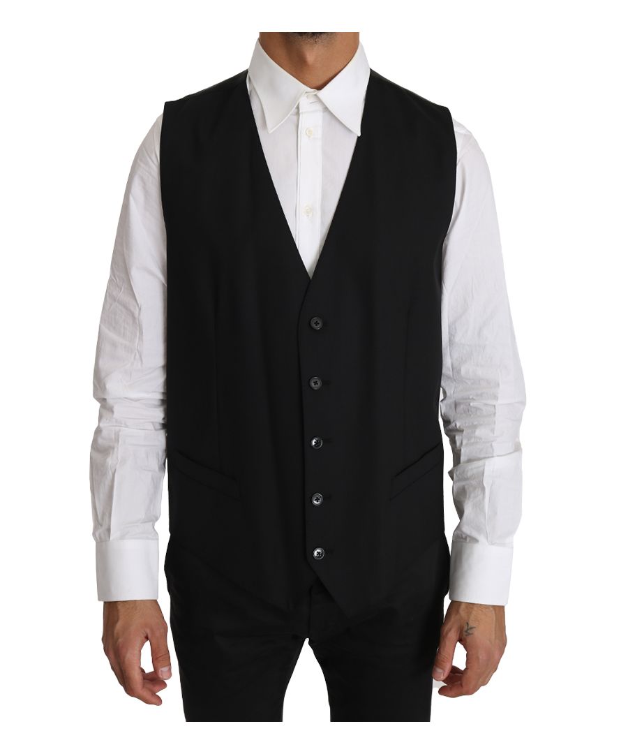 Image for Dolce & Gabbana Black Solid 100% Wool Waistcoat Vest