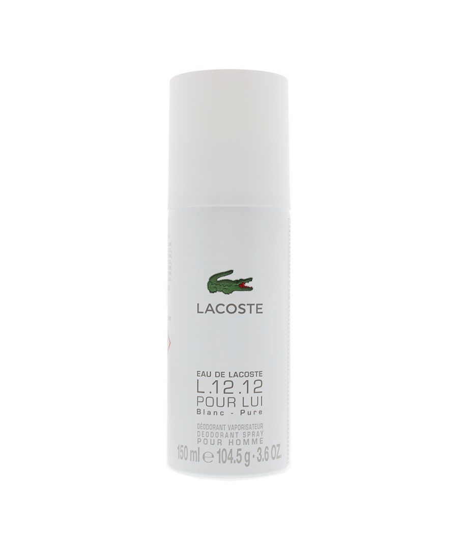 Eau de Lacoste L.12.12. White (or Blanc) is a woody aromatic fragrance for men, which was launched by Lacoste in 2011. The fragrance contains top notes of Grapefruit, Rosemary and Cardamom;  middle notes of Ylang-Ylang and Tuberose; and base notes of Suede, Virginia Cedar, Leather and Vetiver. The notes make for clean, fresh with the Grapefruit and Rosemary notes shining through. This is best suited to the warmer weather of Spring and Summer.