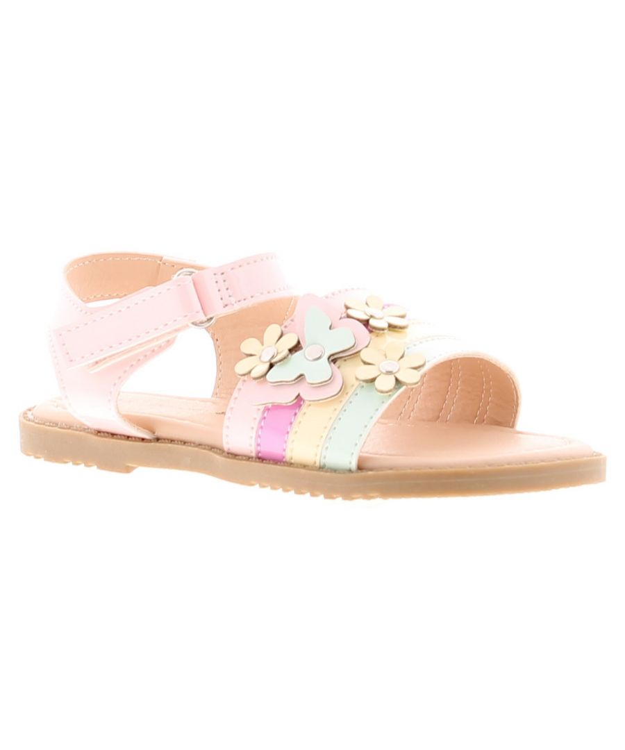Princess Stardust Flower Younger Girls Strappy Sandals Pink. Manmade Upper. Manmade Lining. Synthetic Sole. Childrens Girls Multi Coloured Patent Comfort Bar Sandal.