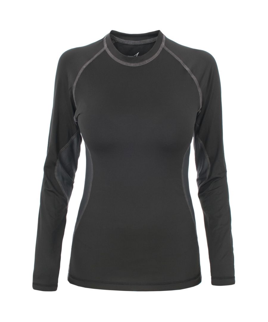 Long Sleeves and Round Neck. Contrast Panels. Flat Lock Seams. Printed Trespass Logo. Main: 95% Polyester 5% Elastane, Contrast: 100% Polyester.