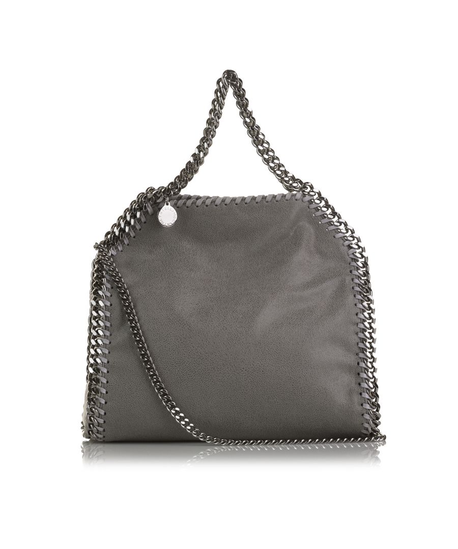 VINTAGE. RRP AS NEW. The Falabella features a polyester fabric, chain handles and shoulder strap, an open top with magnetic snap closure, and an interior slip pocket.\n\nDimensions:\nLength 26cm\nWidth 27cm\nDepth 5cm\nHand Drop 13cm\nShoulder Drop 48cm\n\nOriginal Accessories: Dust Bag, Dust Bag\n\nSerial Number: 371223W0132SP20\nColor: Gray\nMaterial: Fabric x Polyester\nCountry of Origin: Italy\nBoutique Reference: SSU201109K1342\n\n\nProduct Rating: VeryGoodCondition\n\nCertificate of Authenticity is available upon request with no extra fee required. Please contact our customer service team.