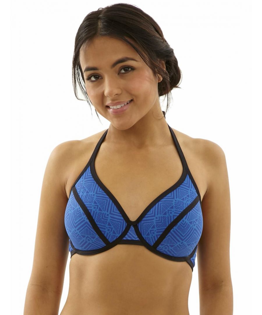 Cleo By Panache Womens Gigi Triangle Bikini Top Blue/Black - Size 32D