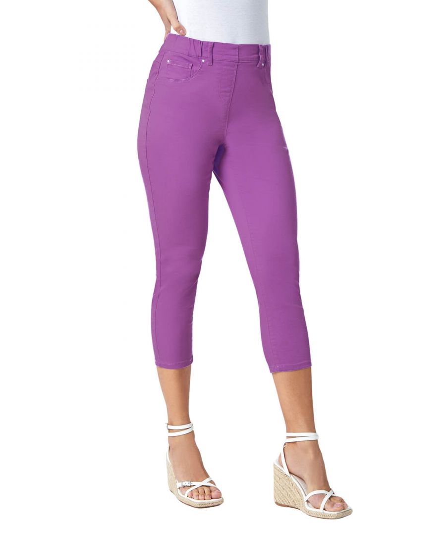 Roman Womens Cropped Stretch Denim Jegging Cotton Capri Jean Leggings - Purple - Size 18 UK