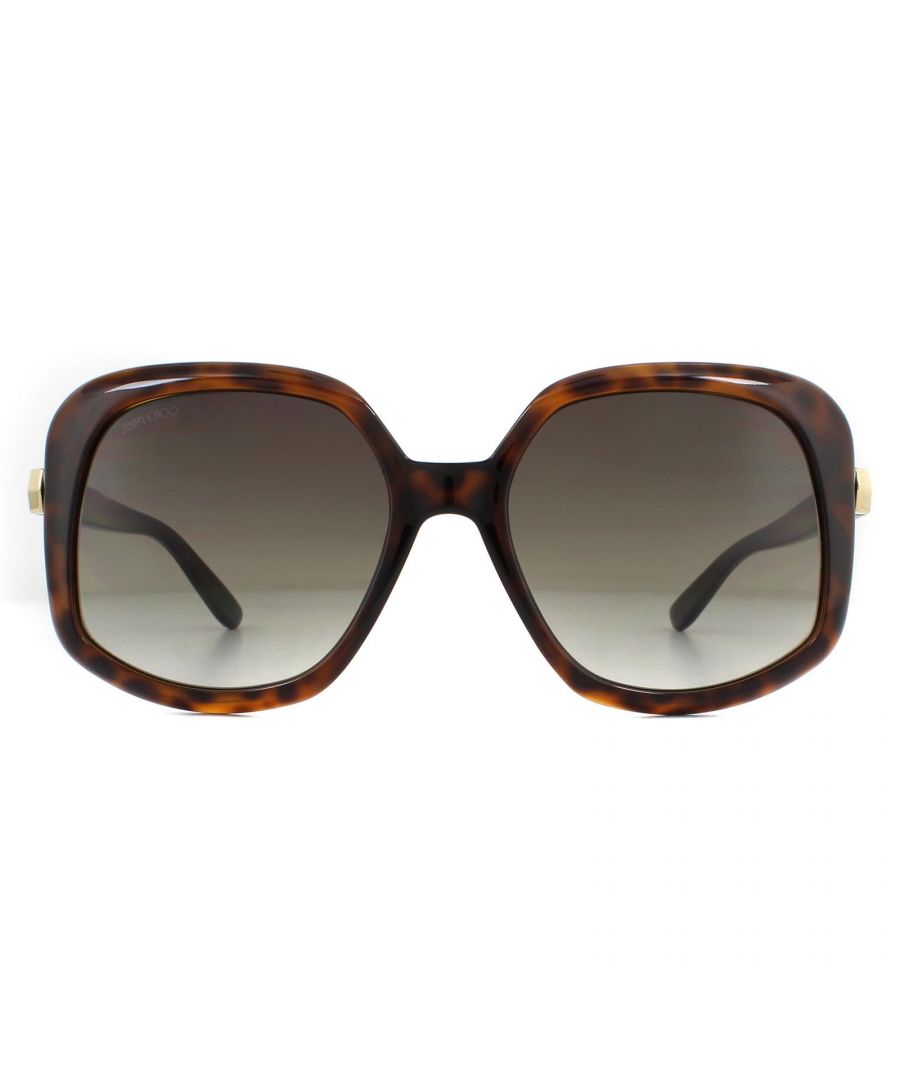 Jimmy Choo Sunglasses AMADA/S 086 HA Havana Black Brown Gradient have a rounded off square shape to this striking bold frame from Jimmy Choo. Simple hinge detailing next to the Jimmy Choo logo completes the stylish a and understated look.