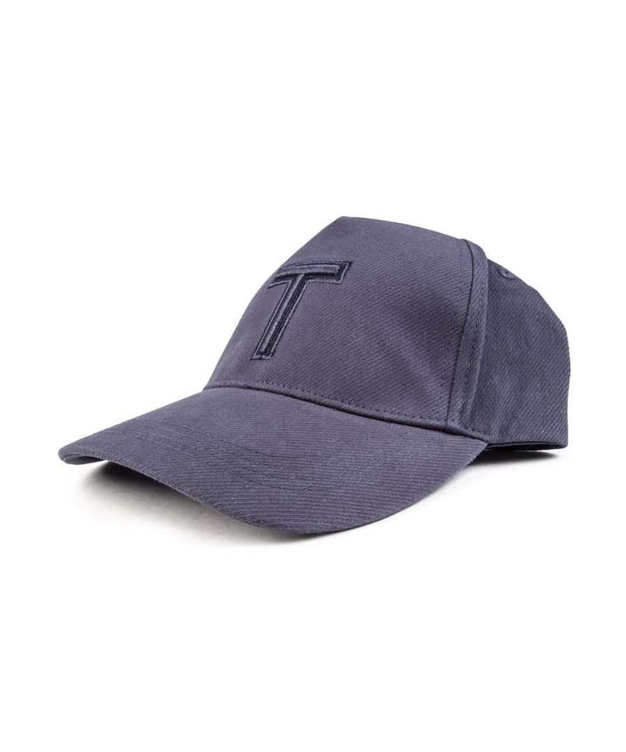 Mens blue Ted Baker tristen cap, manufactured with cotton. Featuring: ted branding, 6 panel, adjustable closure, curved brim and one size.