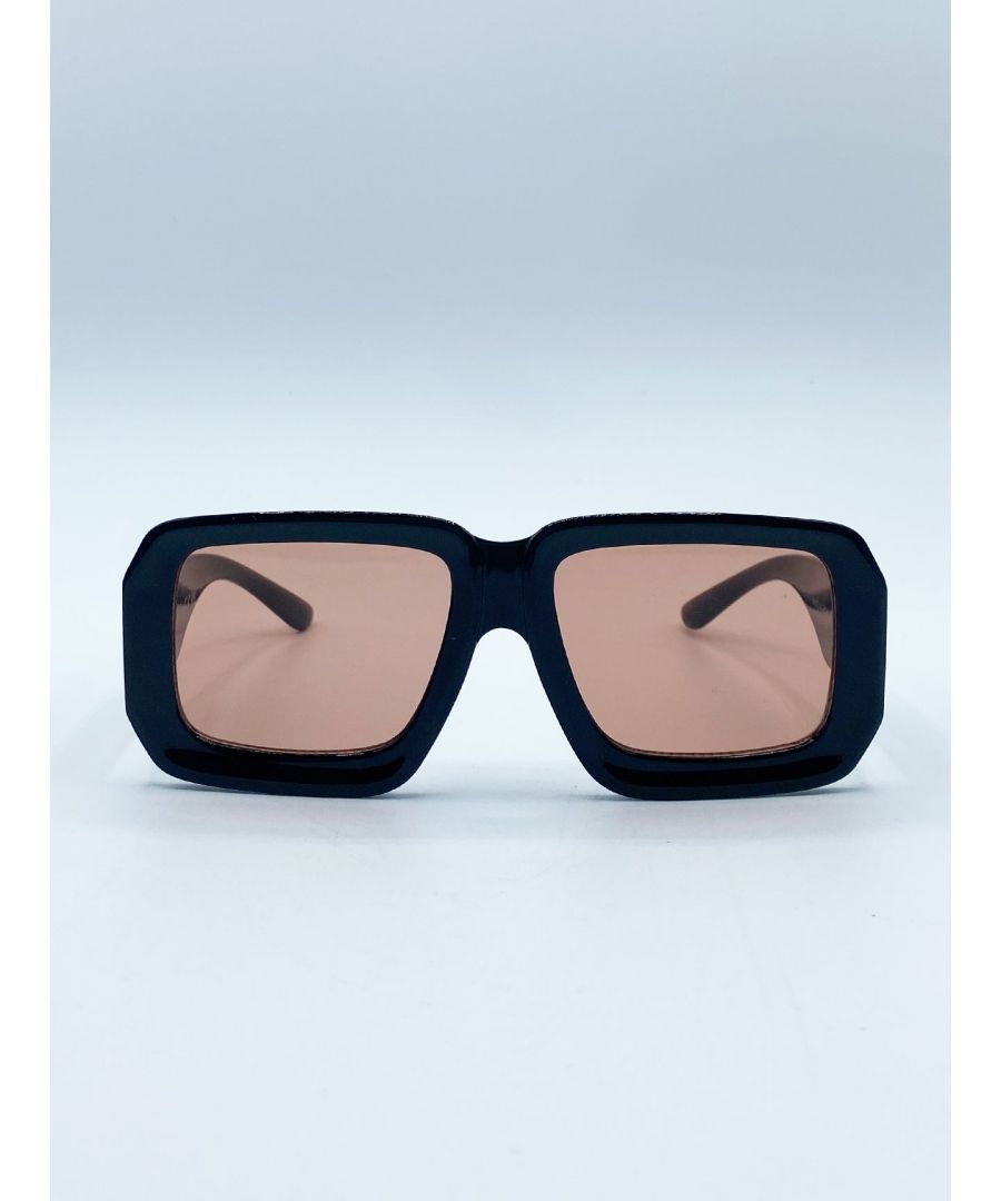 Svnx Unisex Oversized Square Frame Sunglasses In Black With Orange Lenses - One Size