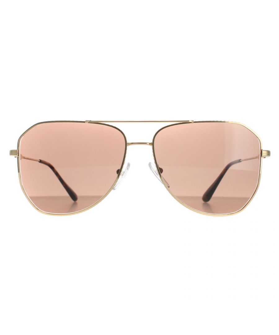 Prada Aviator Mens Gold Brown Grey Mirror Internal PR63XS Sunglasses Prada are a pilot style made from lightweight acetate. All day comfort is ensured with the double bridge, silicone nose pads and plastic temple tips. The slender temples are engraved with the Prada logo for brand authenticity