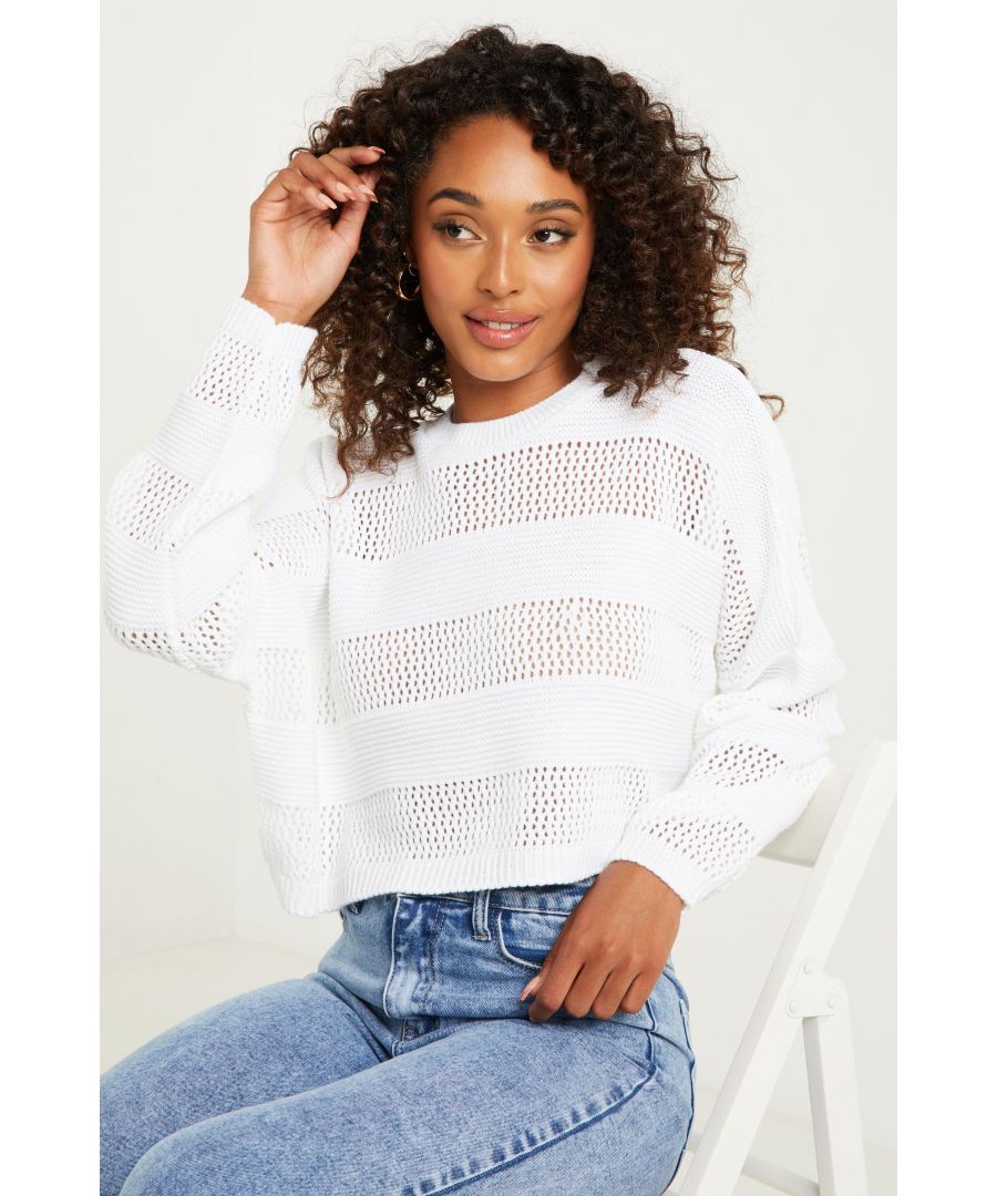 Image for Cream Knitted Long Sleeve Crop Jumper