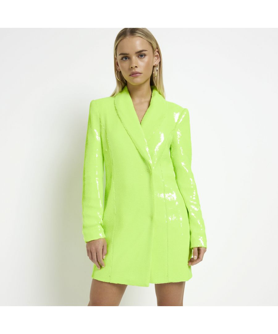 River Island Womens Mini Blazer Dress Petite Lime Sequin - Lime Green - Size 10 Uk