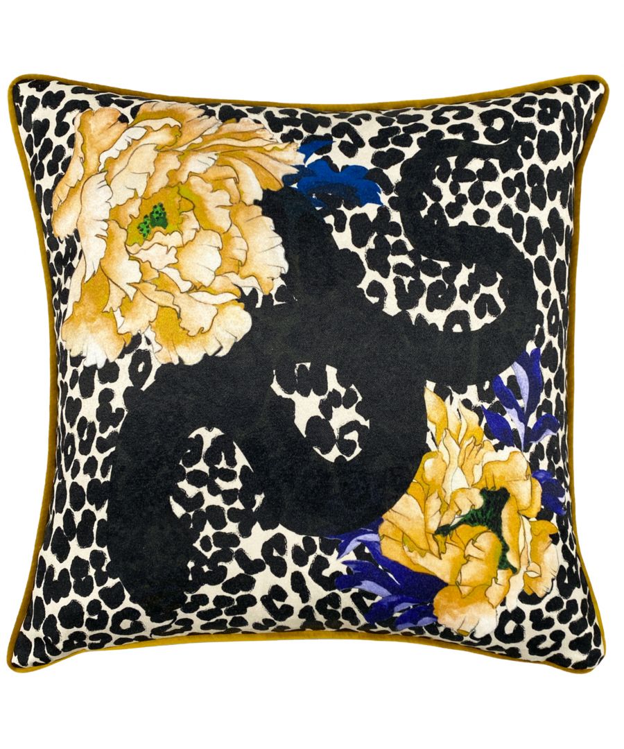 furn. Serpentine Animal Printed Piped Cushion Cover - Yellow - One Size