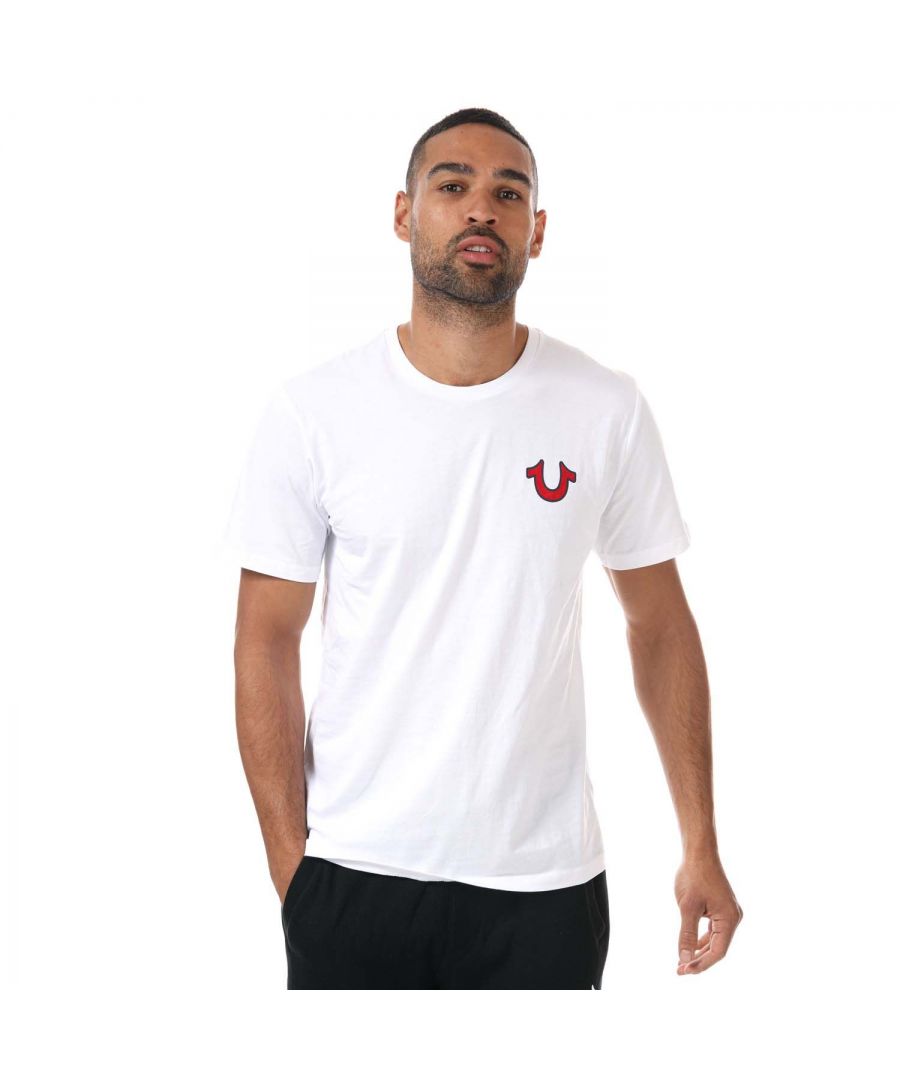 Mens True Religion Buddha T- Shirt in white.- Crewneck.- Short sleeves.- Felt horseshoe logo at the chest.- True Religion felt lettering and a cool Buddha tour graphic across the back.- Regular fit.- 100% Cotton.- Ref: M4O8U24JV71700