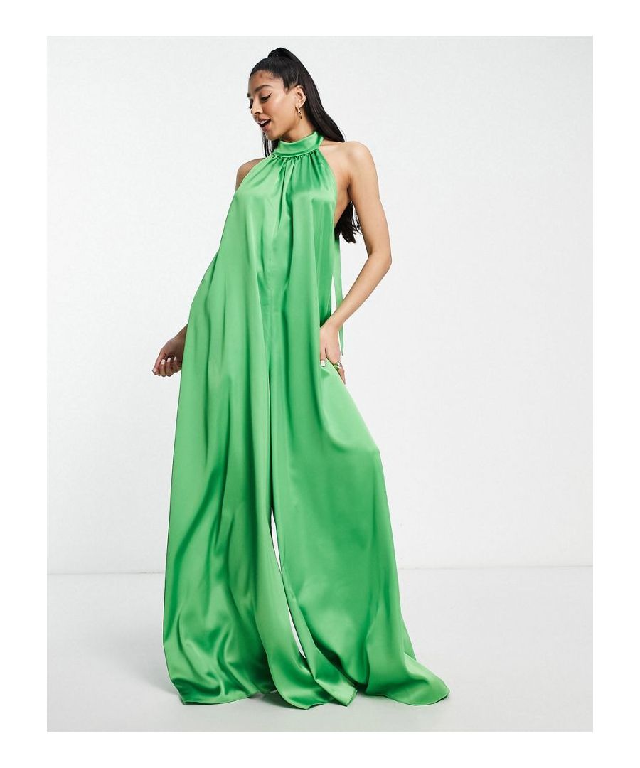 Jumpsuit by ASOS DESIGN Thanks, it's ASOS Halter neck Tie fastening Open back Wide leg Oversized fit  Sold By: Asos