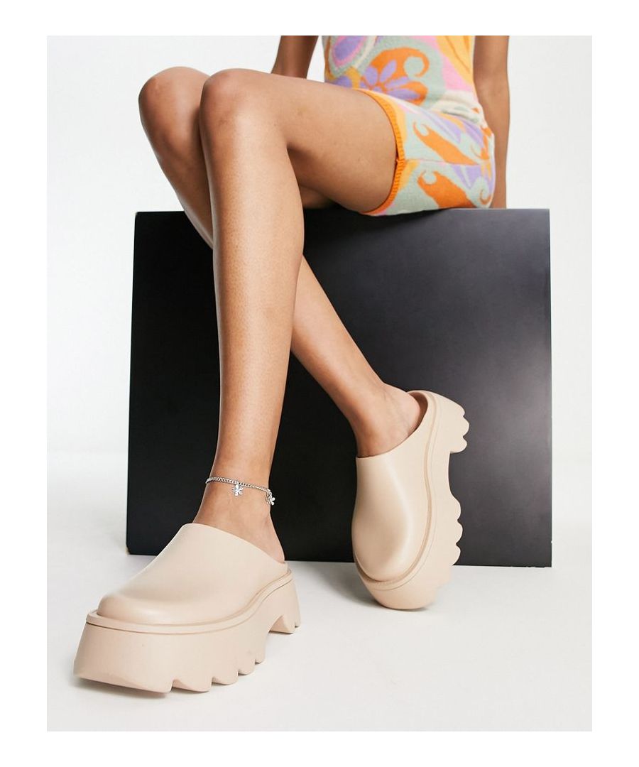 Mules by ASOS DESIGN Who needs the back of a shoe? Slip-on style Round toe Chunky sole Moulded tread Sold by Asos