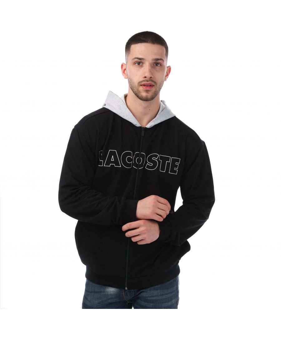 lacoste mens branded cotton lounge hoody in black - size small