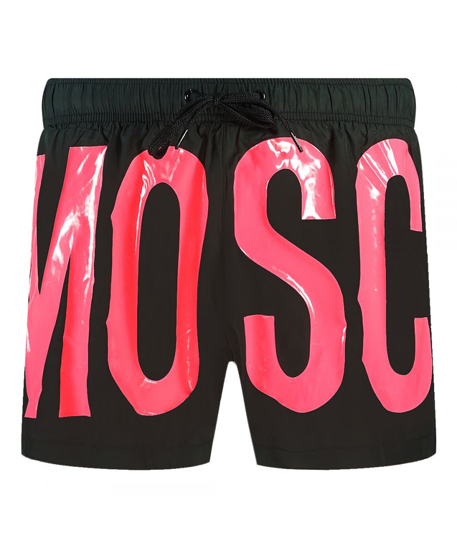 Moschino Large Pink Logo Black Shorts. Moschino Large Pink Logo Black Shorts. Elasticated Waistband. 100% Polyester. Wrap Around Logo Design. Product Code - 5B61445989 5206