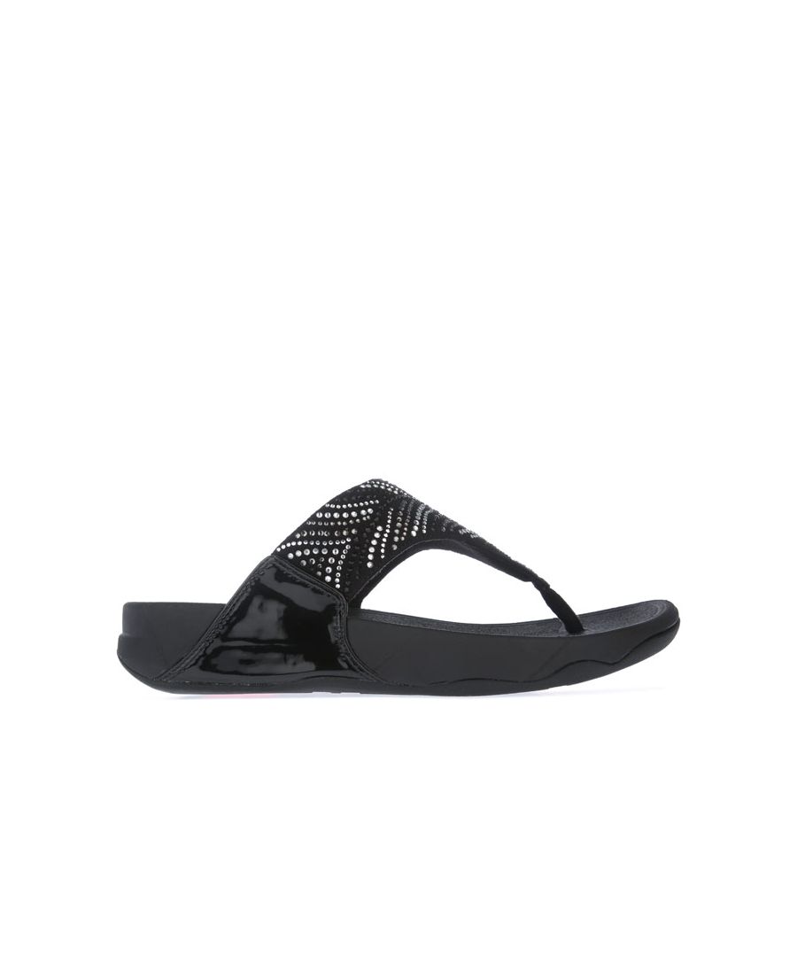 Image for Women's Fit Flop Lulu Crystal Feather Wide Fit Sandals in Black