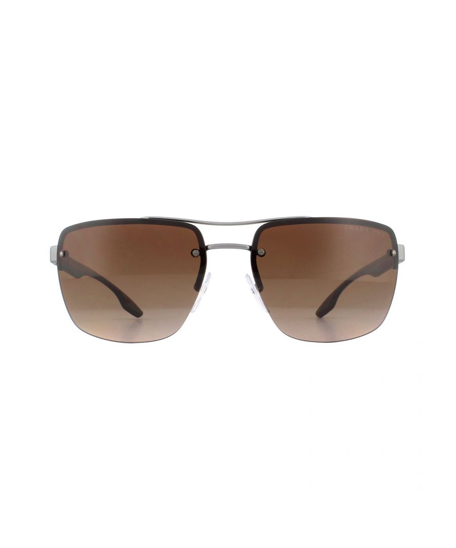 Prada Sport Sunglasses PS60US DG1724 Gunmetal Rubber Brown Gradient Polarized