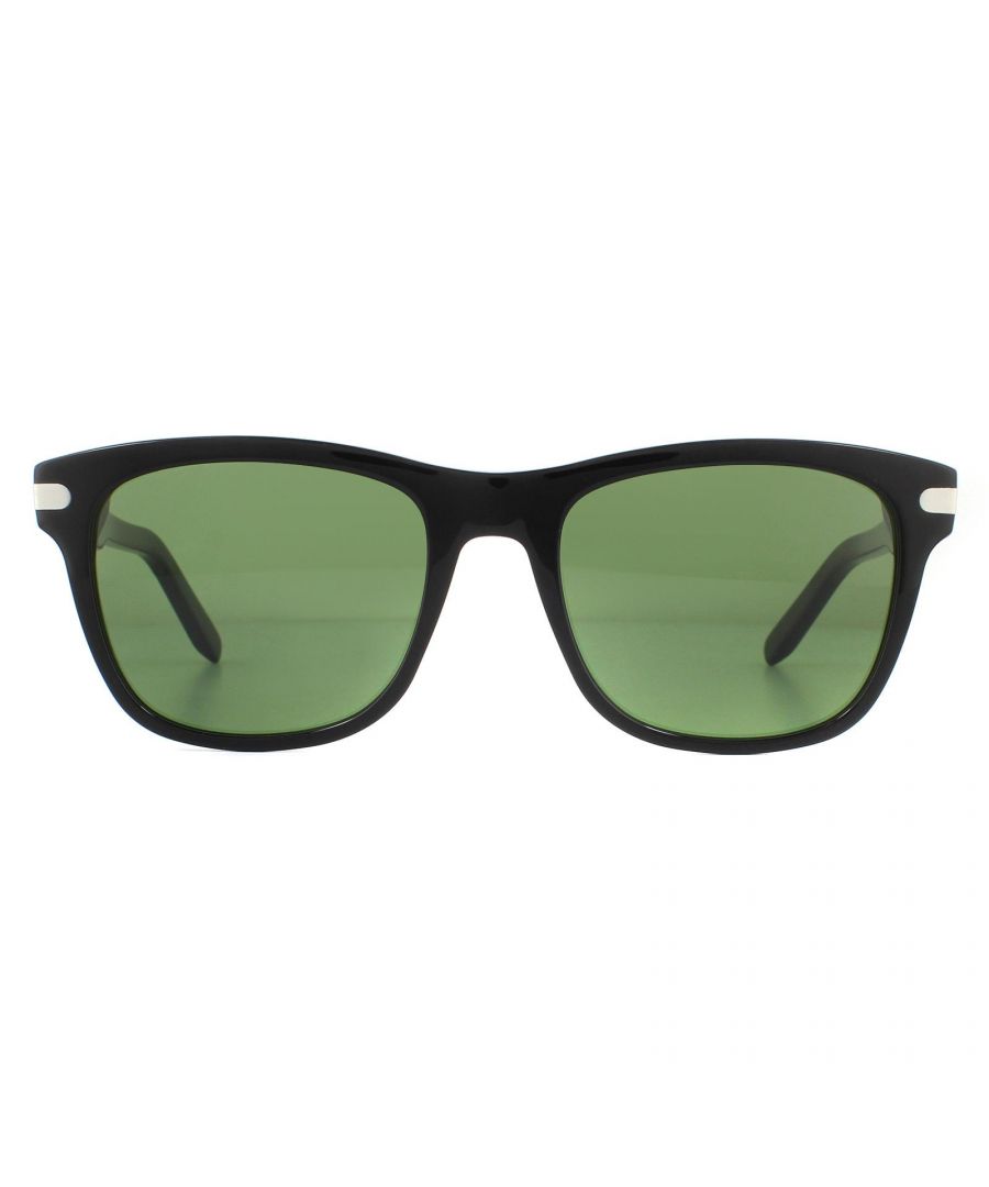 Salvatore Ferragamo Sunglasses SF936S 001 Black Green are a masculine square style crafted from chunky yet lightweight acetate and feature a metal plaque engraved with the Ferragamo logo on the temples.