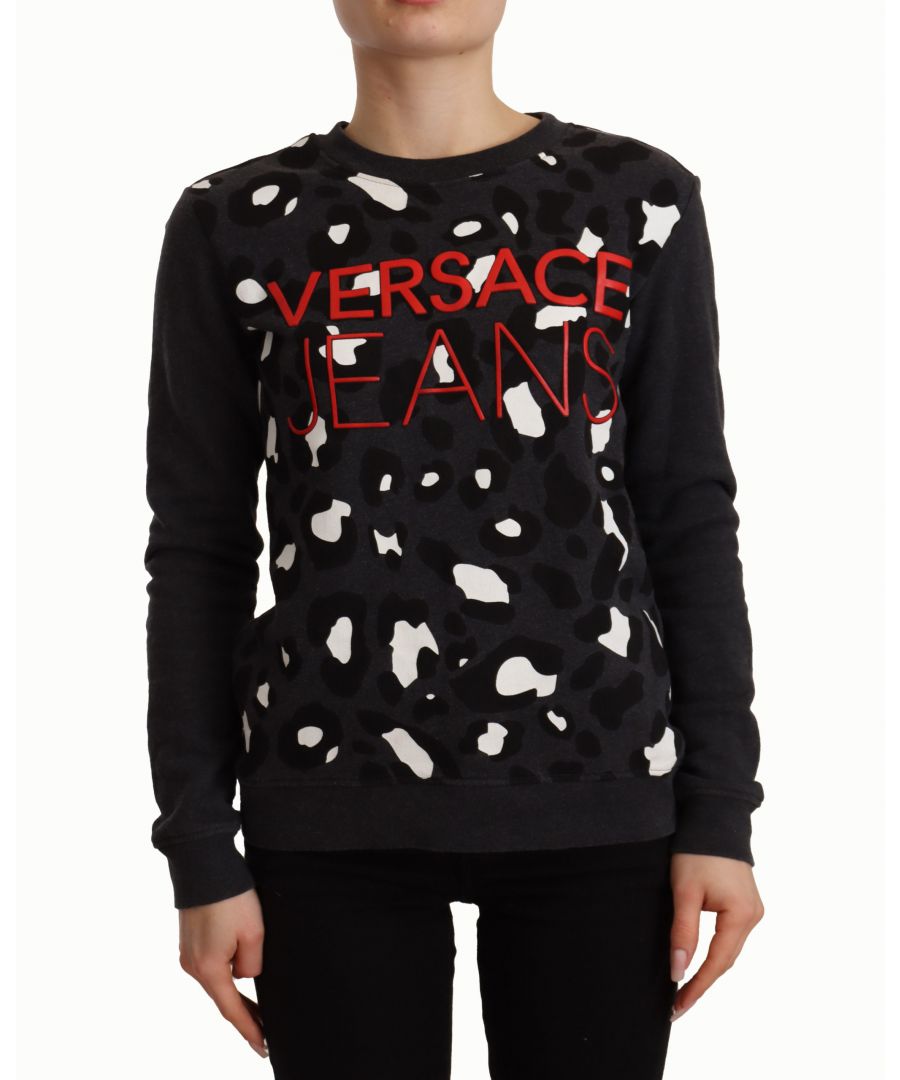 versace jeans womens black cotton leopard long sleeves pullover sweater - size 10 uk