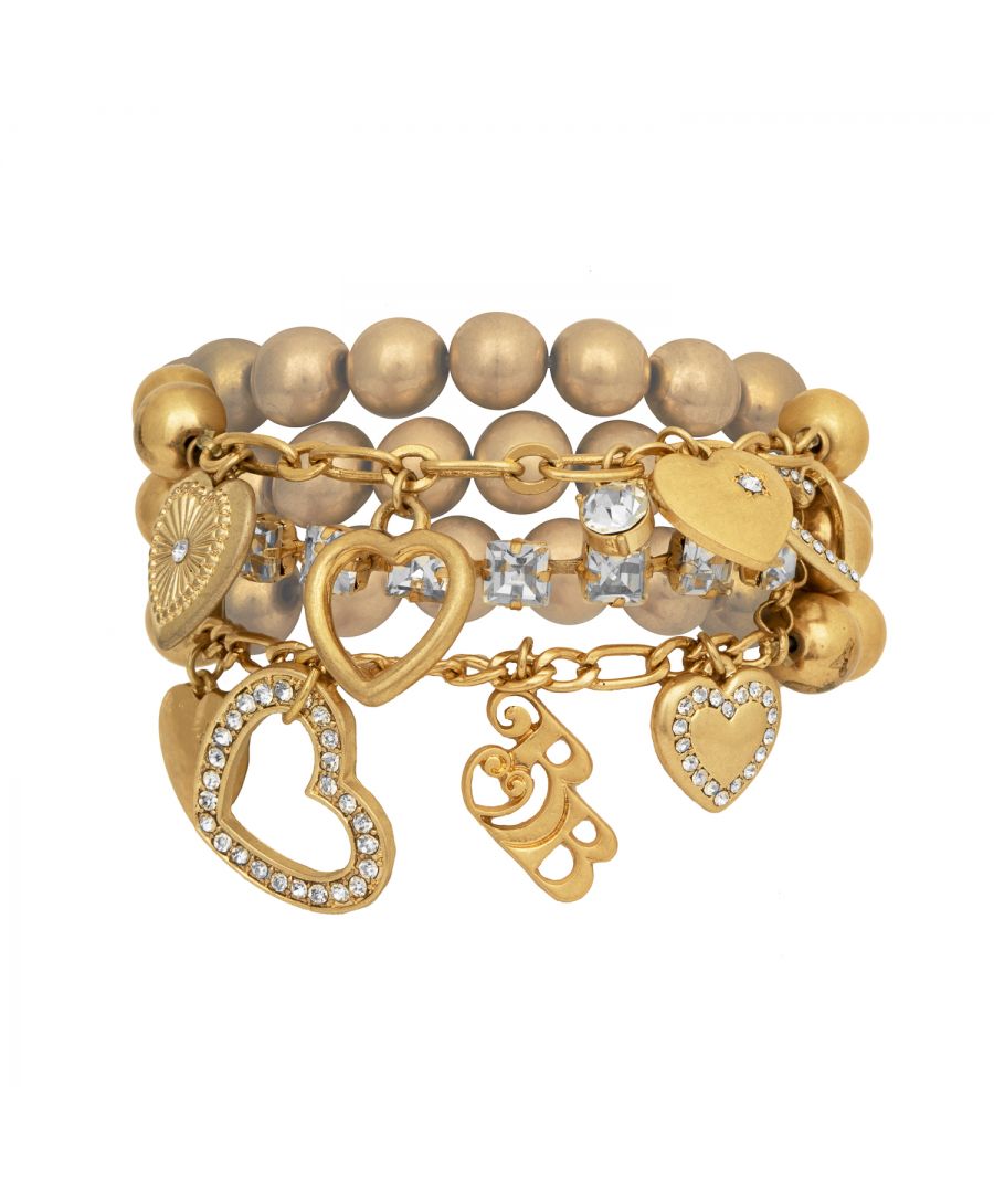 Fashionable, fun and a real arm candy statement so expect attention! Our Bibi Bijoux Gold Sentiment heart Ball Bracelet makes a real spring-summer fashion jewellery must have that can be paired with any outfit and it will always look great. Bold and chunky, this piece is great to wear anytime and will take you effortlessly from season to season. The triple layered gold tone plated ball bracelet measures 8inch before stretch with reinforced internal silicone.