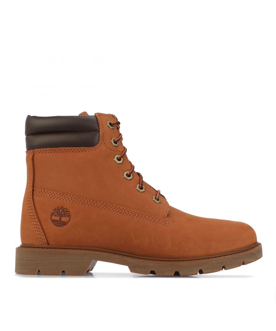 Womens Timberland Linden Woods 6 Inch Boots in rust.- Nubuck leather.- Lace fastening.- Padded collar.- Seam-sealed construction.- Steel shank. - Lightweight OrthoLite® footbed.- Branding to the side.- ReBOTL™ fabric lining containing at least 50% recycled plastic.- Rubber lug outsole.- Ref: CA2M5D