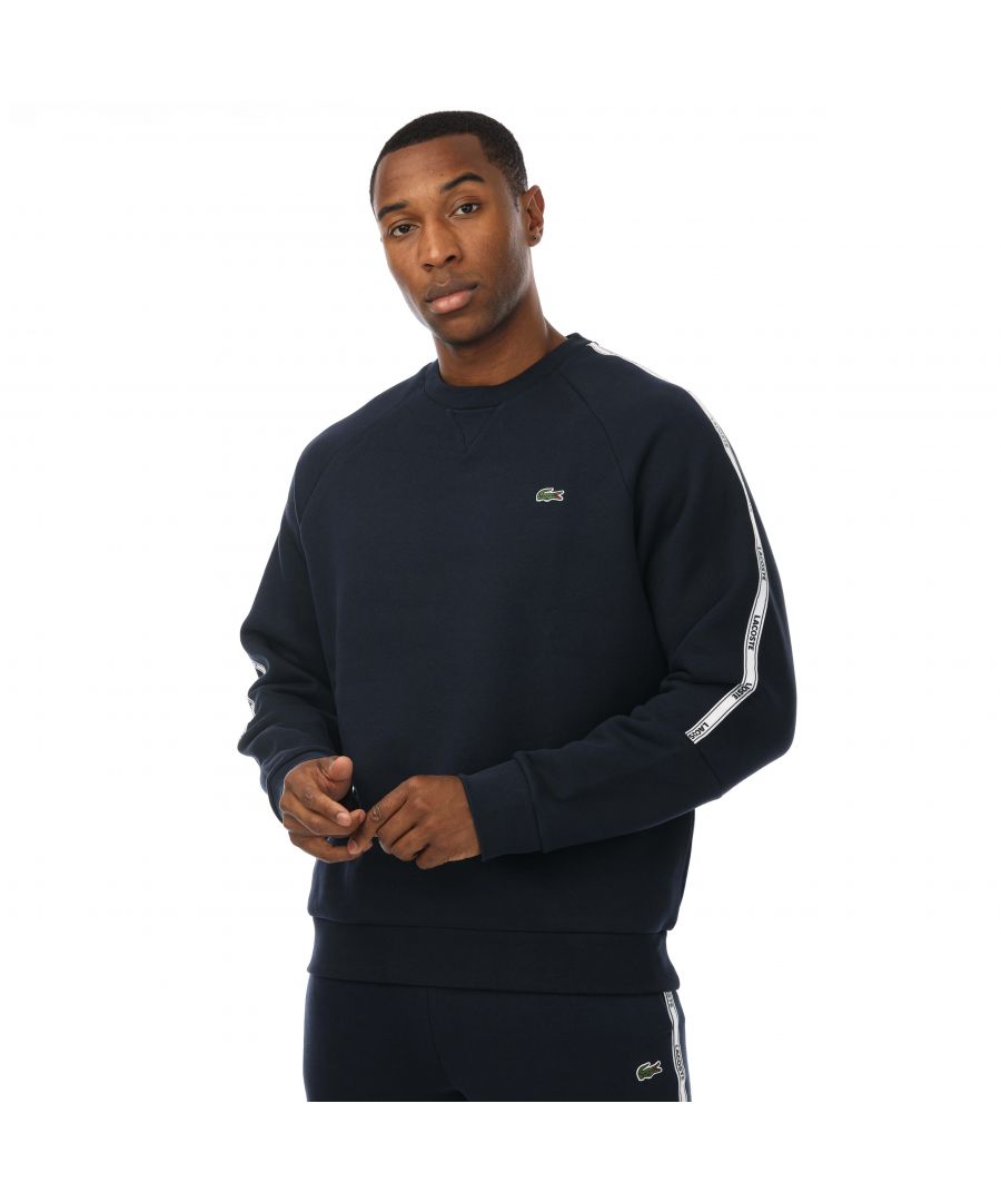 lacoste mens tape crew sweatshirt in navy cotton - size x-small