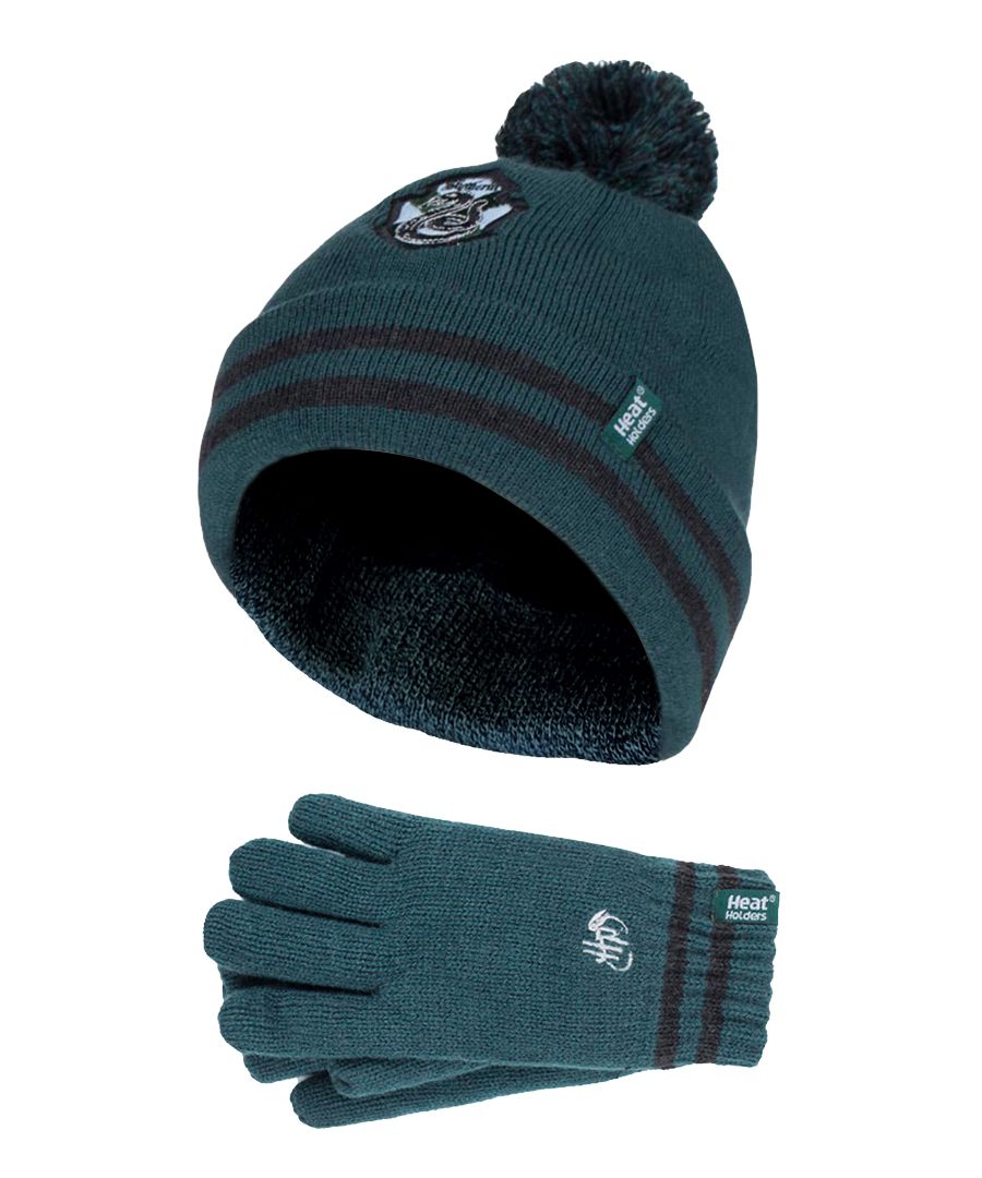 HARRY POTTER HAT & GLOVES SETThis charming Harry Potter Hat & Gloves Set will make any Harry Potter fanatic excited to keep warm. The pom pom detail on the hat adds an adorable finish to the set.It features a turn over cuff and matches the colours of the relevant Hogwarts House. To keep your child warm, this set features the latest HeatWeaver thermal lining to maintain the maximum level of heat.One size fits all. Available in Gryffindor and Slytherin styles. Outer Material is 96% Acrylic, 4% Polyester. Lining is 100% Polyester. Machine Washable at 40. Do not Tumble Dry.Extra Product DetailsHarry Potter Childs Hat & Gloves SetPom PomTurn Over CuffGryffindorSlytherinHeatWeaver Thermal LiningOne Size Fits All Machine Washable