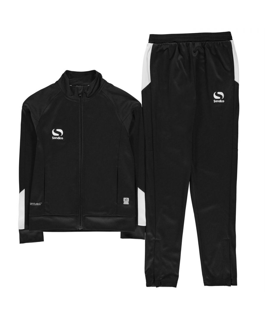Sondico Strike Tracksuit This Sondico Strike Tracksuit is made up of a zip up jacket and tracksuit bottoms. The bottons have an elasticated waist and a zip at the end of each ankle as an option of ventilation or to shorten them. The jacket features a high neck and two hand warmer pockets and is designed as performance sportswear. This is great for exercising or training and will aid you to perform to your maximum potential. You do not want to miss out on this one, perfect for gym attire. Breathable and lightweight, this is a must have. > Sondico tracksuit > Jacket > Tracksuit bottoms > Zip up fasten > Crew neck > Lightweight > Stripe design > Fleece lining > Regular fit > True to size > Classic > Logo > Soft material > Dropped hem > Signature logo > Jacket 2 pockets > Bottoms 2 pockets > Long sleeves > High neck > Zip option on ankle > 100% polyester > Machine washable