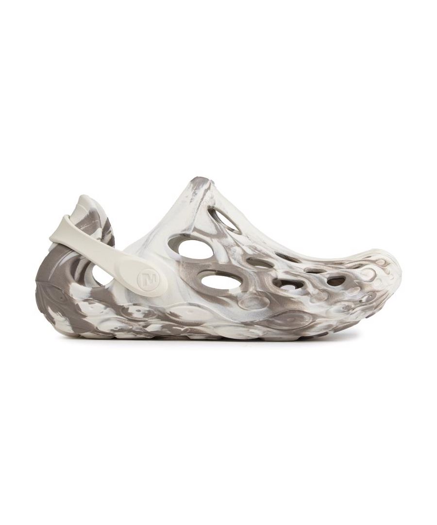 Witte Merrell hydro moc sandalen voor dames en een synthetische zool. Kenmerken: eva-constructie, gearticuleerde hiel en riem en voorgevormde voetboog.
