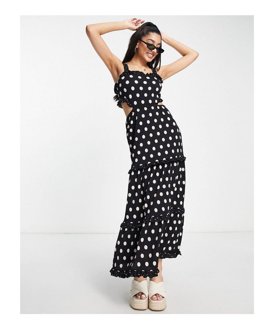 Dress by Miss Selfridge Daywear dressing done right Polka-dot print Square neck Cut-out and frill detail Regular fit Sold By: Asos
