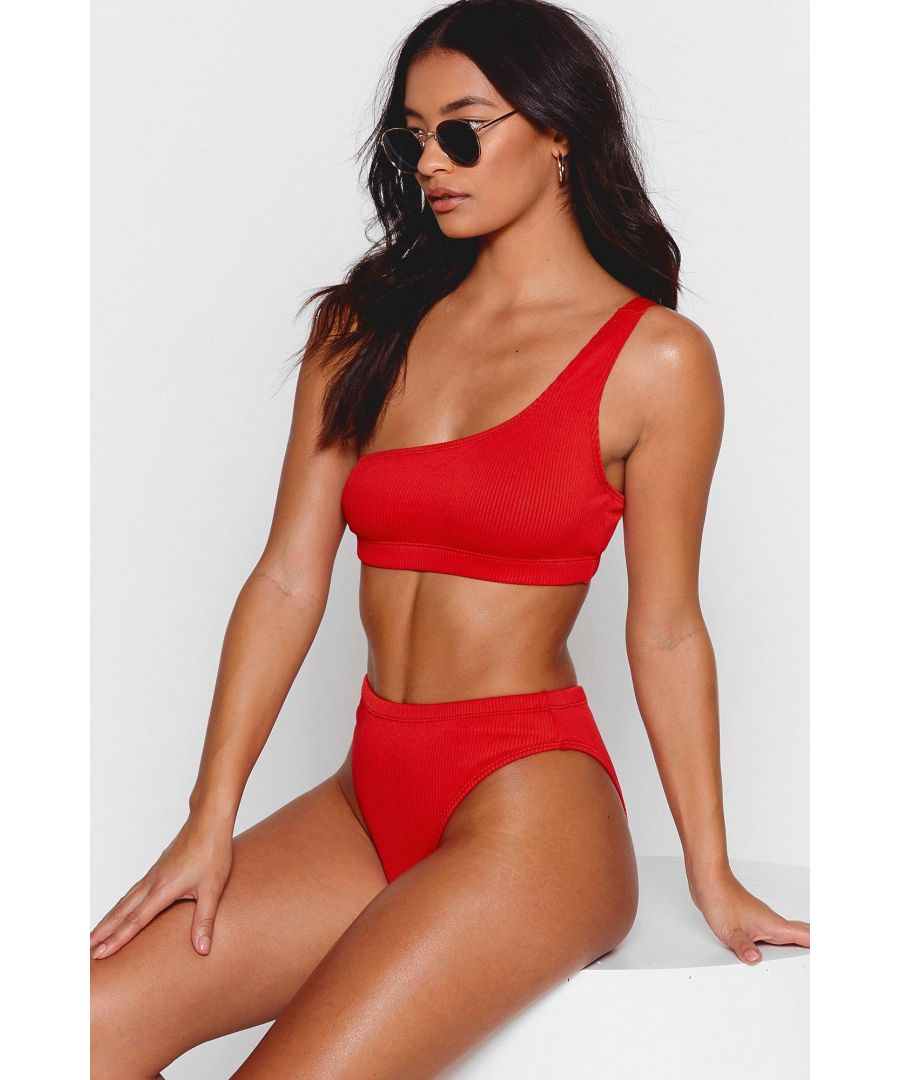 NastyGal Womens Ribbed One Shoulder Bikini Set - Red - Size 4 UK