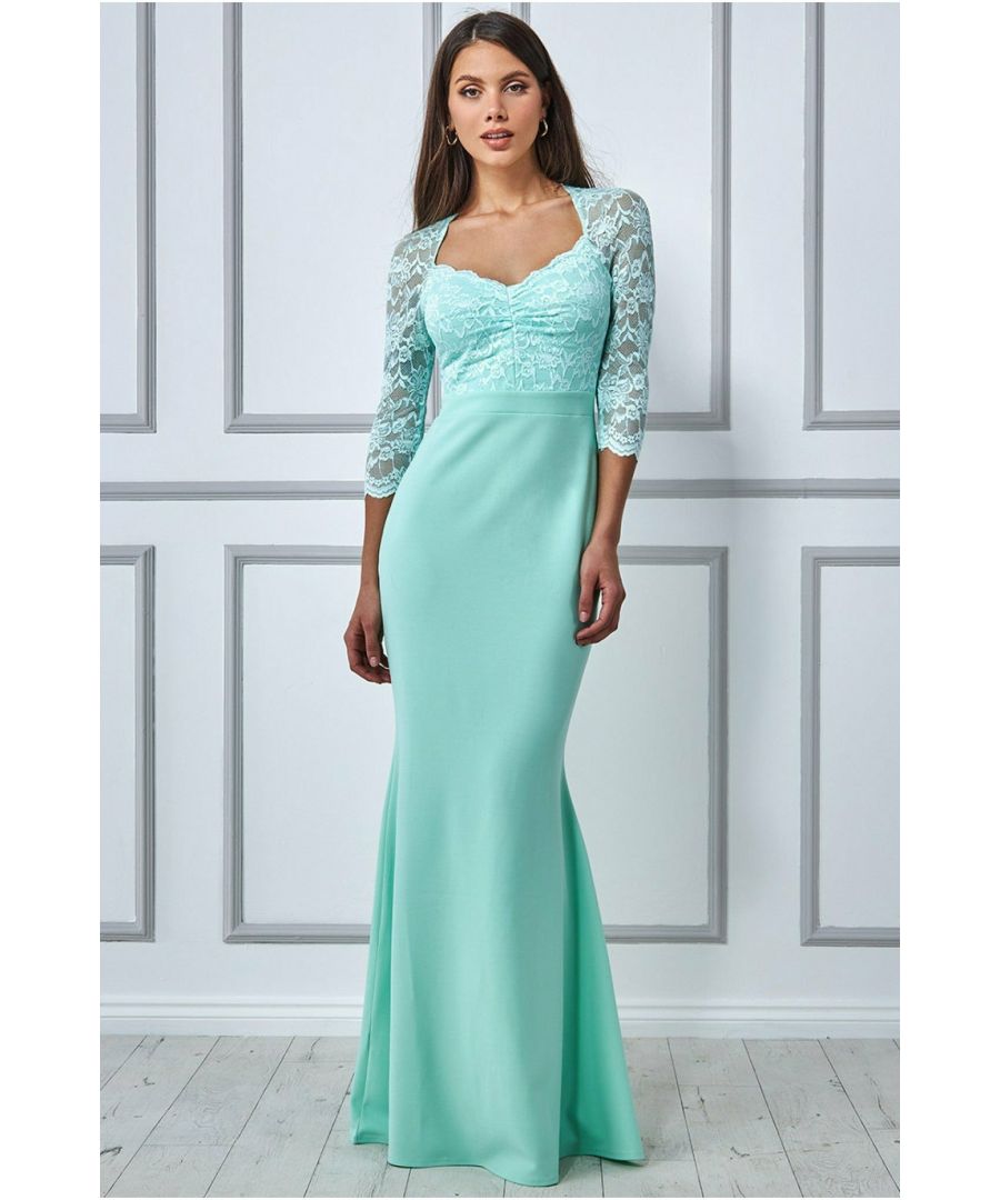 Goddiva Womens Lace Bodice Maxi Dress With Sleeves - Mint - Size 8 UK