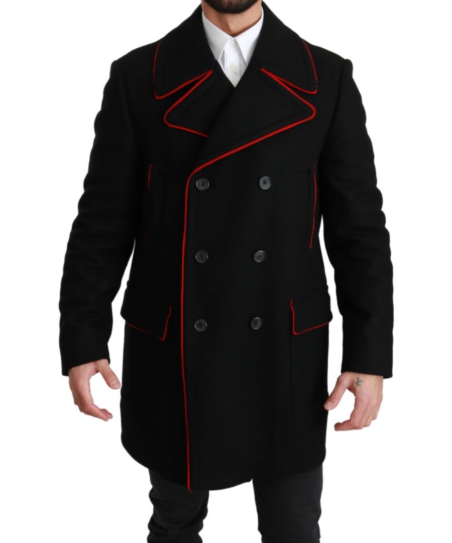 Image for Dolce & Gabbana Black Red Wool Stretch Trenchcoat Jacket