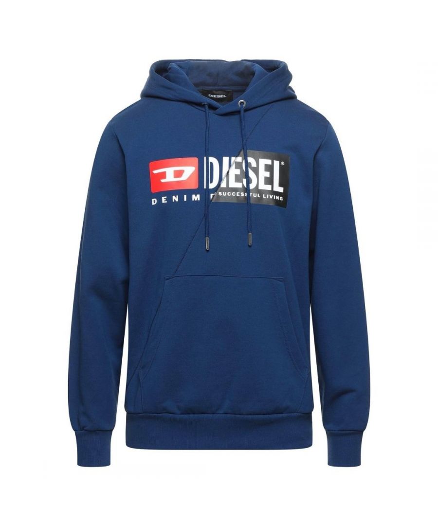 Diesel S-Girk-Hood-Cuty blauwe hoodie. Diesel S-Girk-Hood-Cuty blauwe hoodie. 100% katoen, grote kangoeroezak. Normale slanke pasvorm, valt normaal qua maat. Geribbelde mouw- en taille-uiteinden. Stijl: S-Girk-Hood-Cuty 8MG Sweatshirt
