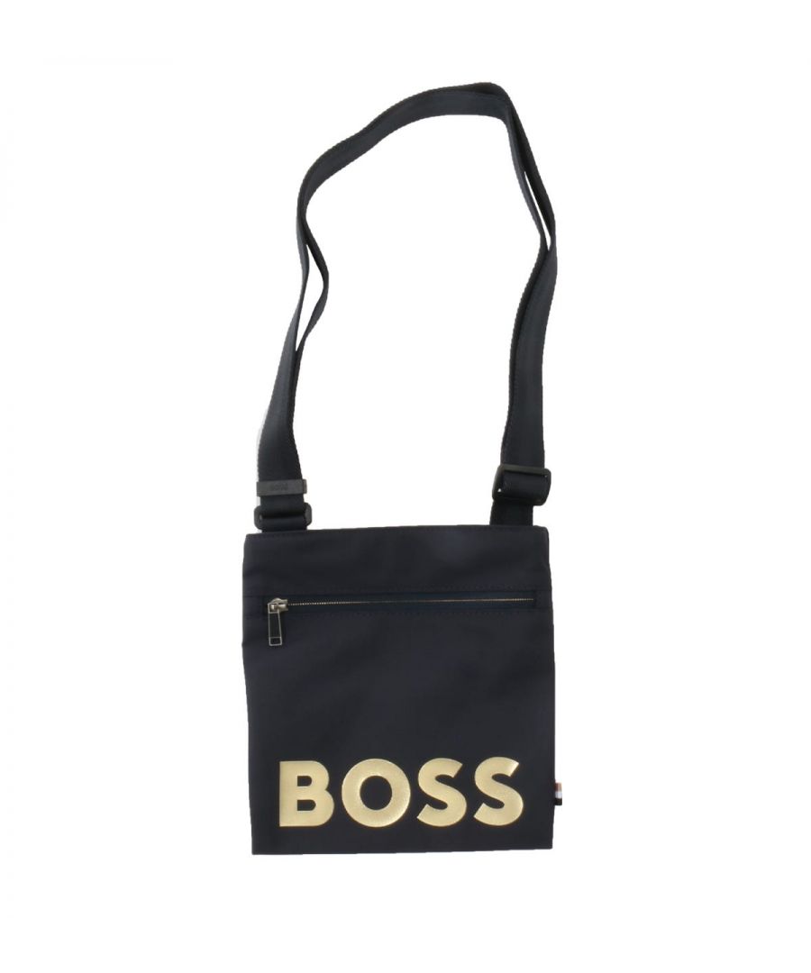 Upgrade your accessories this season with BOSS. This contemporary and versatile envelope bag is crafted from structured recycled nylon. Featuring a main compartment with a front zip pocket, branded zip pulls and an adjustable webbing strap. Finished with a large BOSS logo printed in contrast at the front and a signature stripe tab.Recycled Nylon, Main Zip Compartment, Front Zip Pocket, Adjustable Webbing Straps, Signature Stripe Tab, Dimensions: 20 x 22 cm, BOSS Branding.